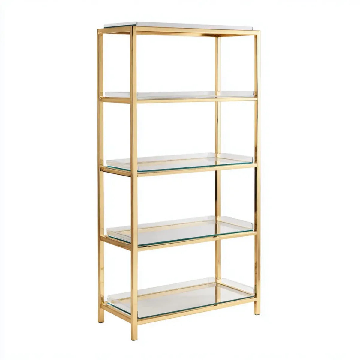 Regał, 5-poziomowa półka z biblioteki złota ze stali nierdzewnej i prostokątne szkło hartowane 80 x 35 x 180 cm
