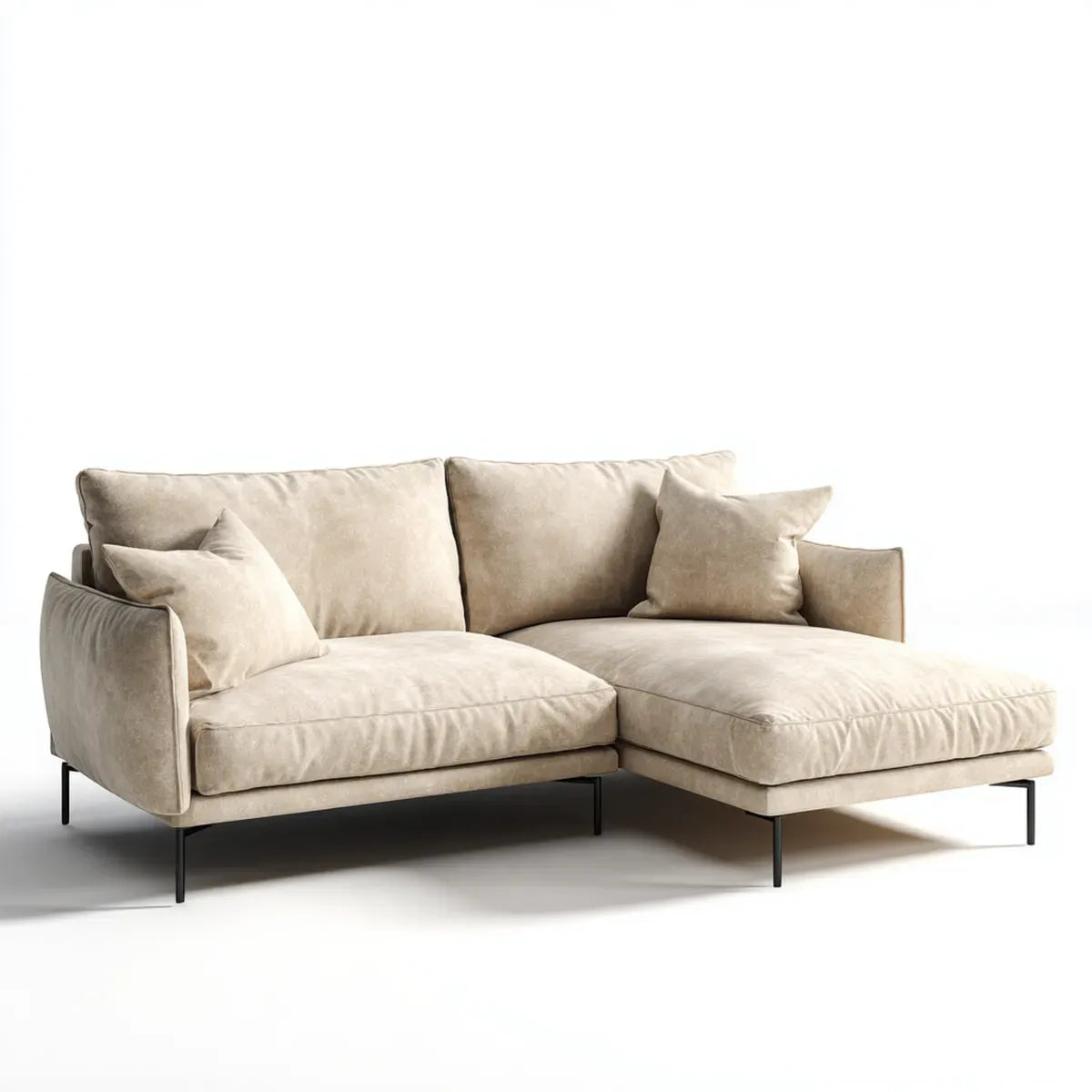 Sofa, Kanapa narożna 3 beżowe fotele 260 x 165 x 85 cm w poliestrze z konstrukcją w kształcie sklejki L