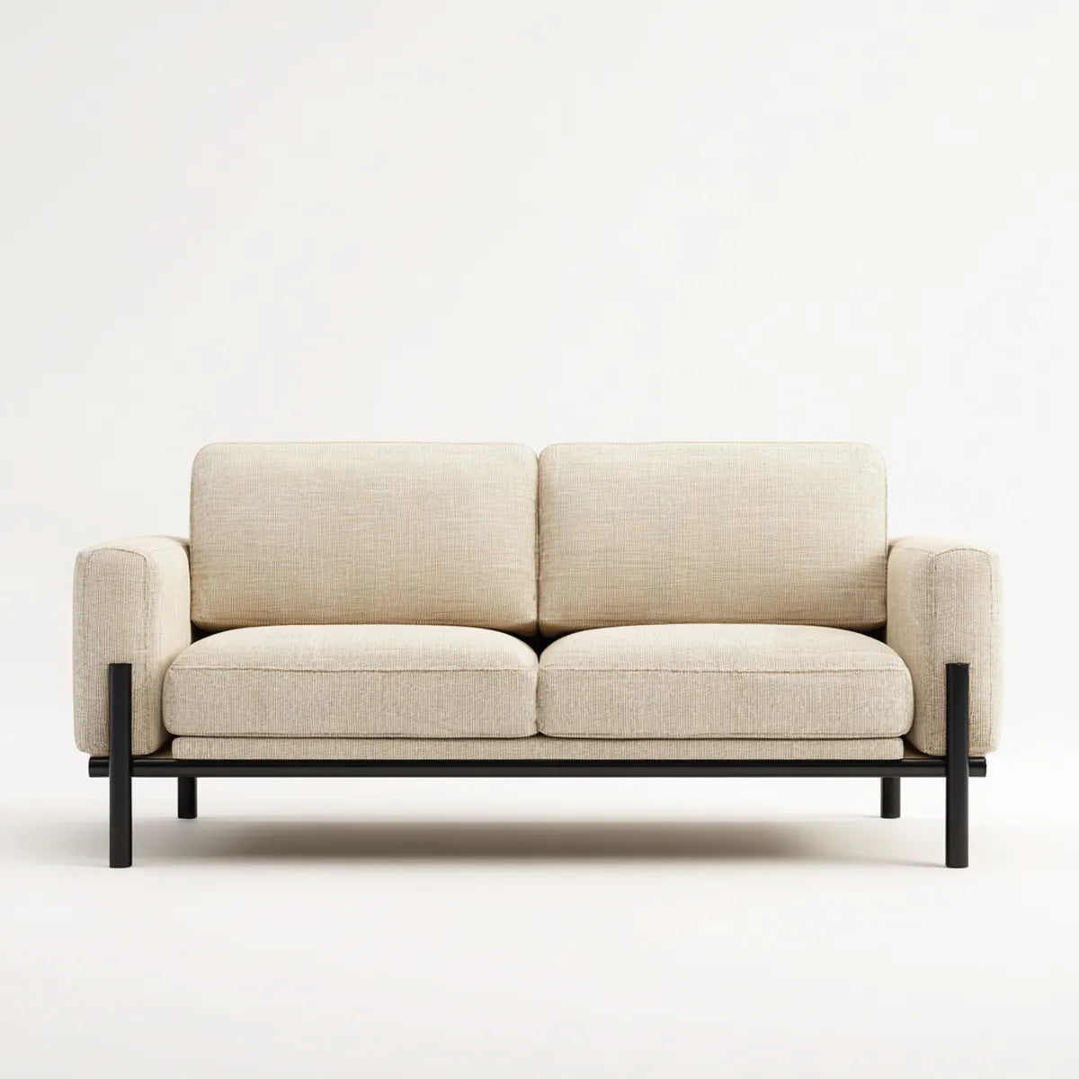 Sofa 2 beżowe fotele 160 x 82 x 78 cm w poliestrze o strukturze stalowej prostokątna kształt