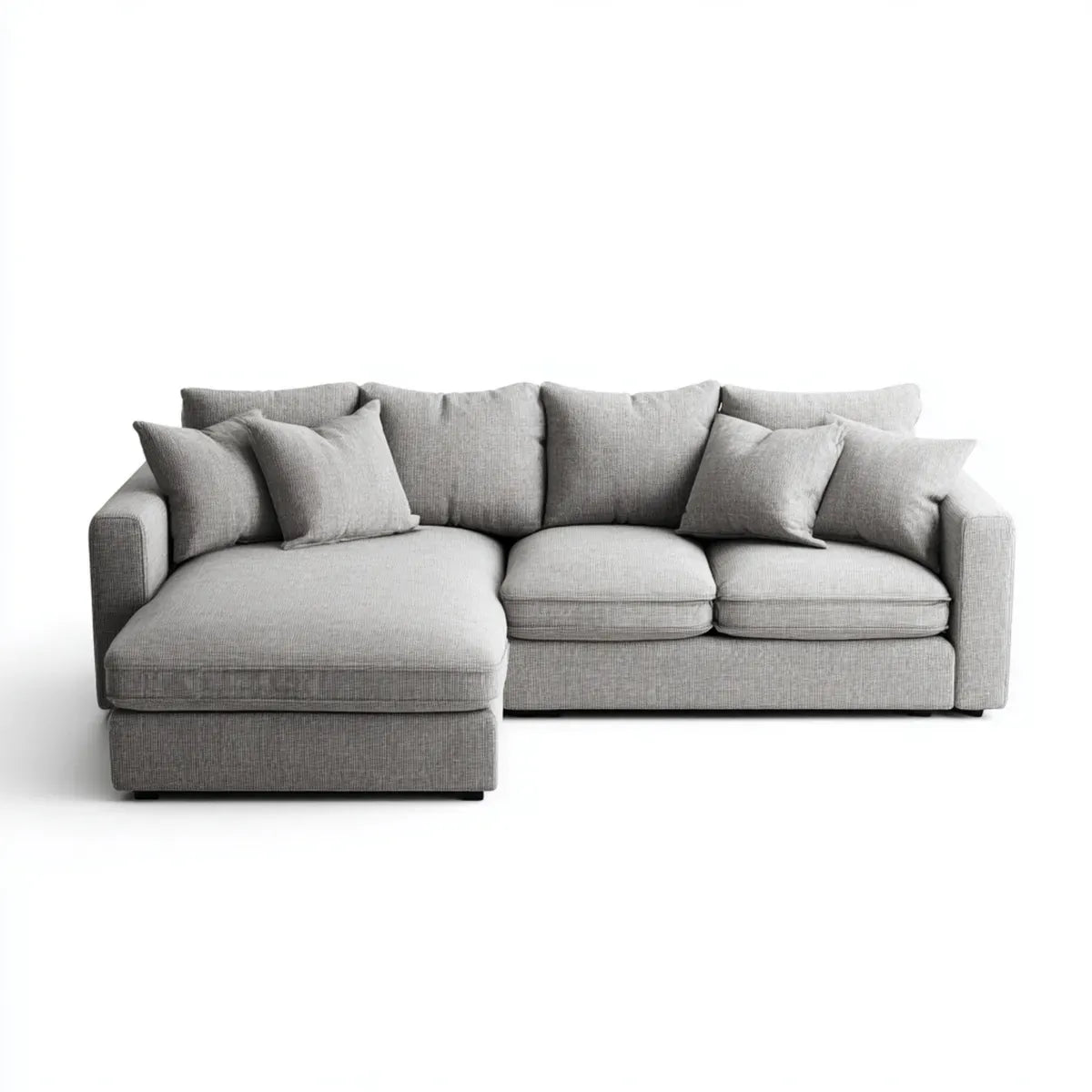 Sofa, Rożna sofa 3 miejsca szary z krzesełkowym longiem lewo 250 x 160 x 85 cm poliestrowa powłoka L kształt