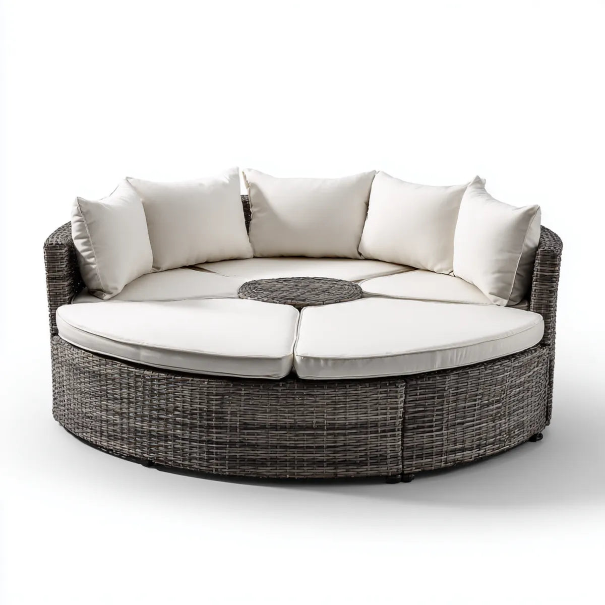 Sofa ogrodowa, Okrągły taras sofa jako dwuczęściowy zestaw do barów Szara krem 180 x 180 x 85 cm PE rattan