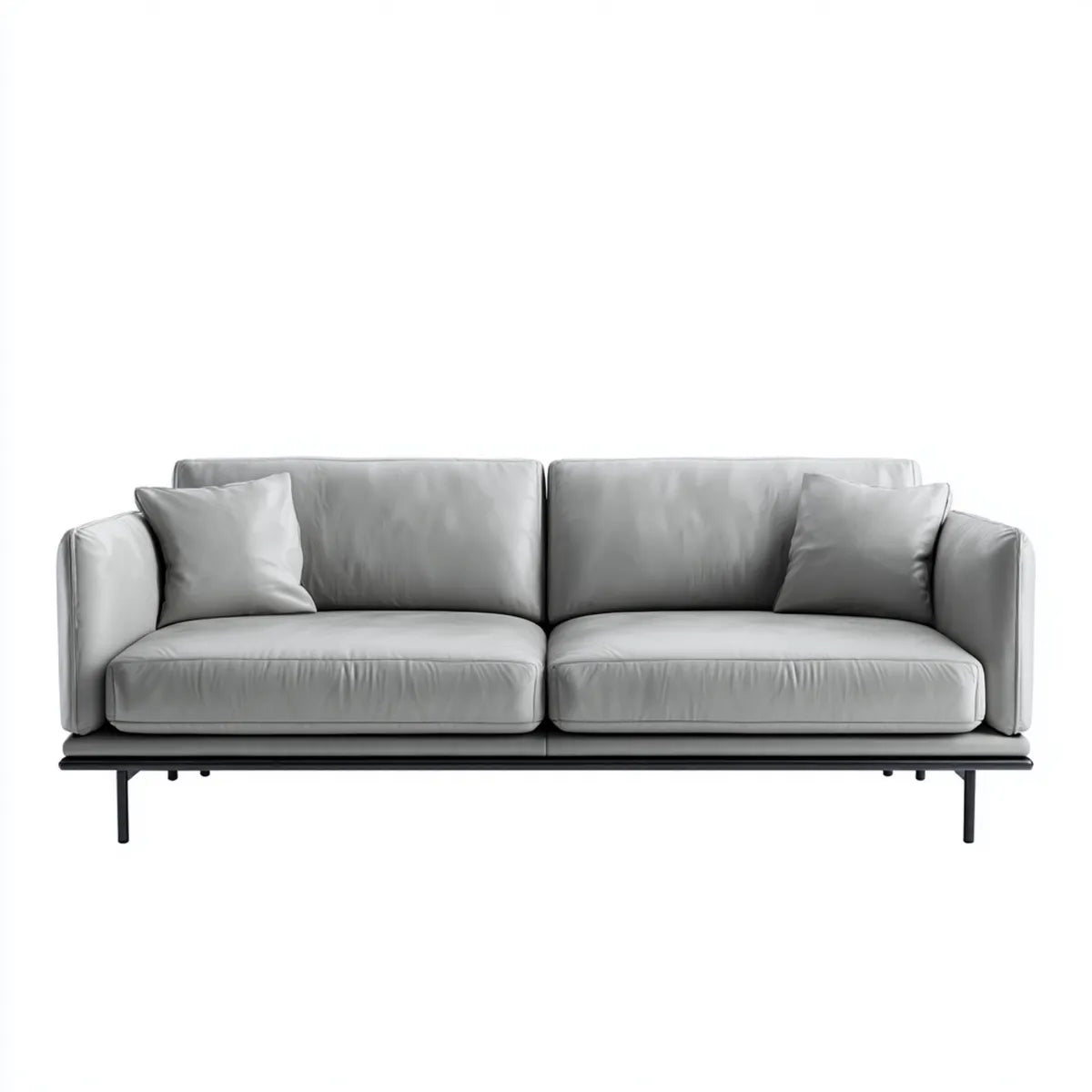 Sofa, Skórzana, szara sofa PU z prostokątną stalową ramą 220 x 90 x 82 cm