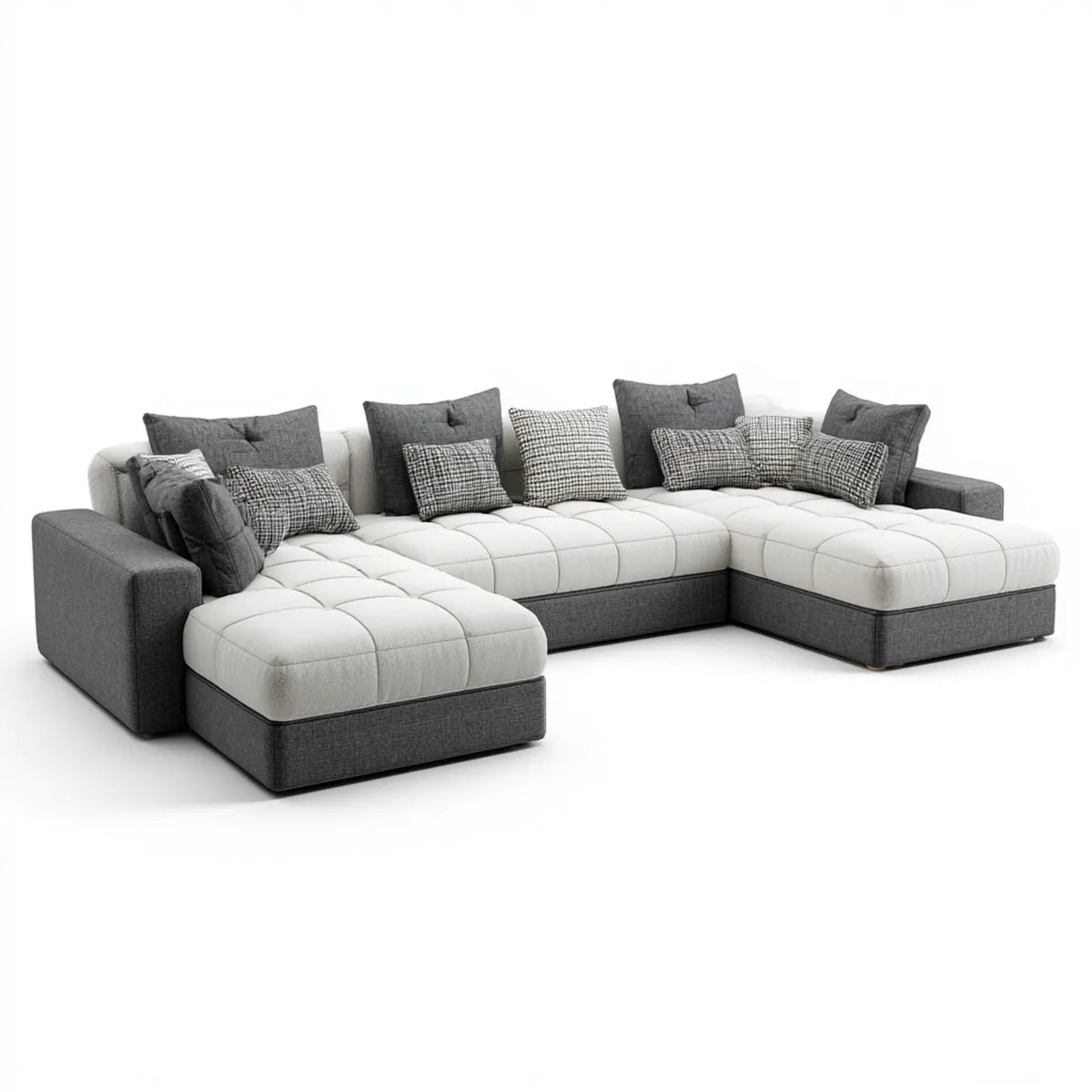 Sofa, Rożna sofa U 7 miejsc ciemnoszary i biały 360 x 175 x 85 cm w poliestrze z krzesełkowym hamulec podwójny