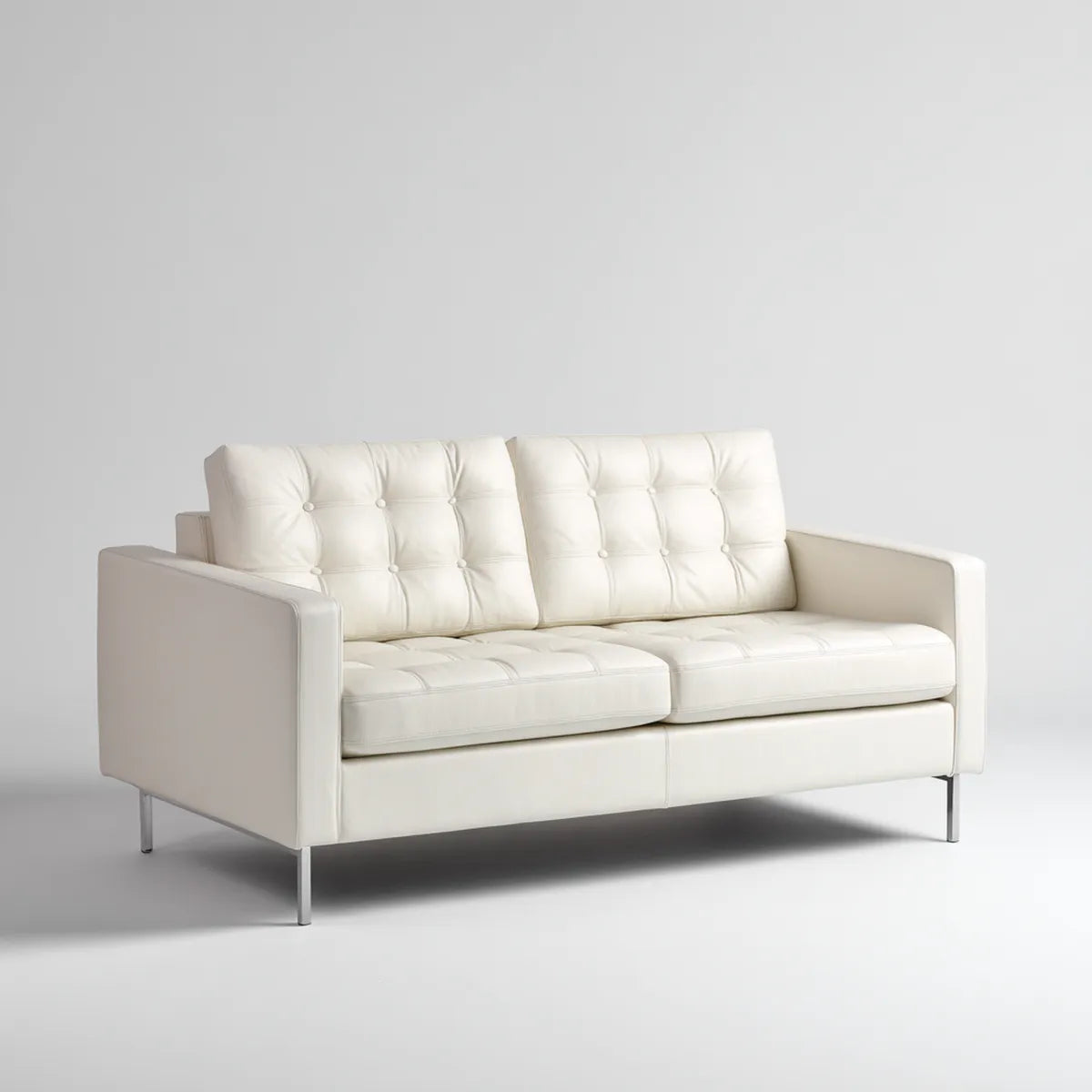 Sofa 2 fotele białe ze skóry syntetycznej PU z tyłu kapitonné 160 x 85 x 88 cm