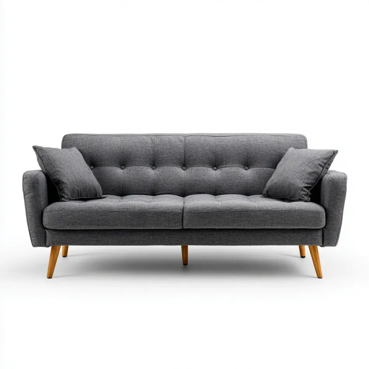 Sofa, 3 siedzenia ciemnoszara sofa poliestrowa z litymi nogami z drewna 210 x 85 x 86 cm prostokątna