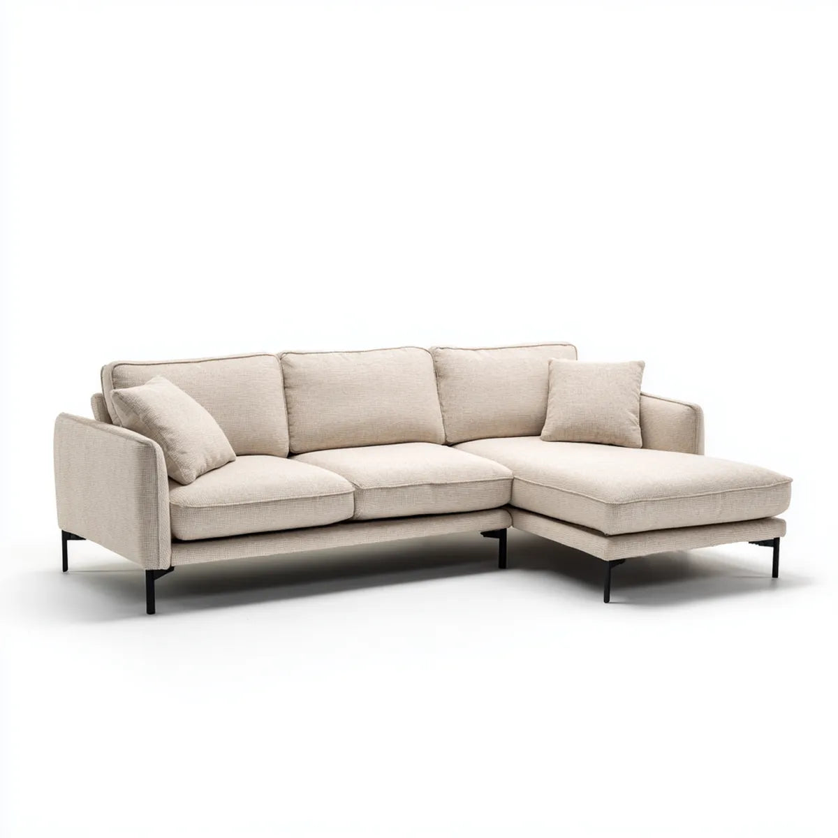 Sofa, Kanapa narożna z szewcem z beżowym płaszczem 250 x 160 cm poliestrowym o kształcie L