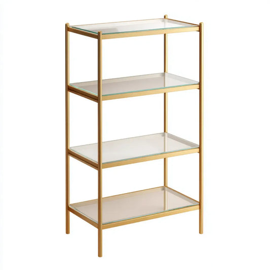 Regał, Półka z 4 półkami złota 60 x 30 x 120 cm w stali i prostokątne szkło hartowane