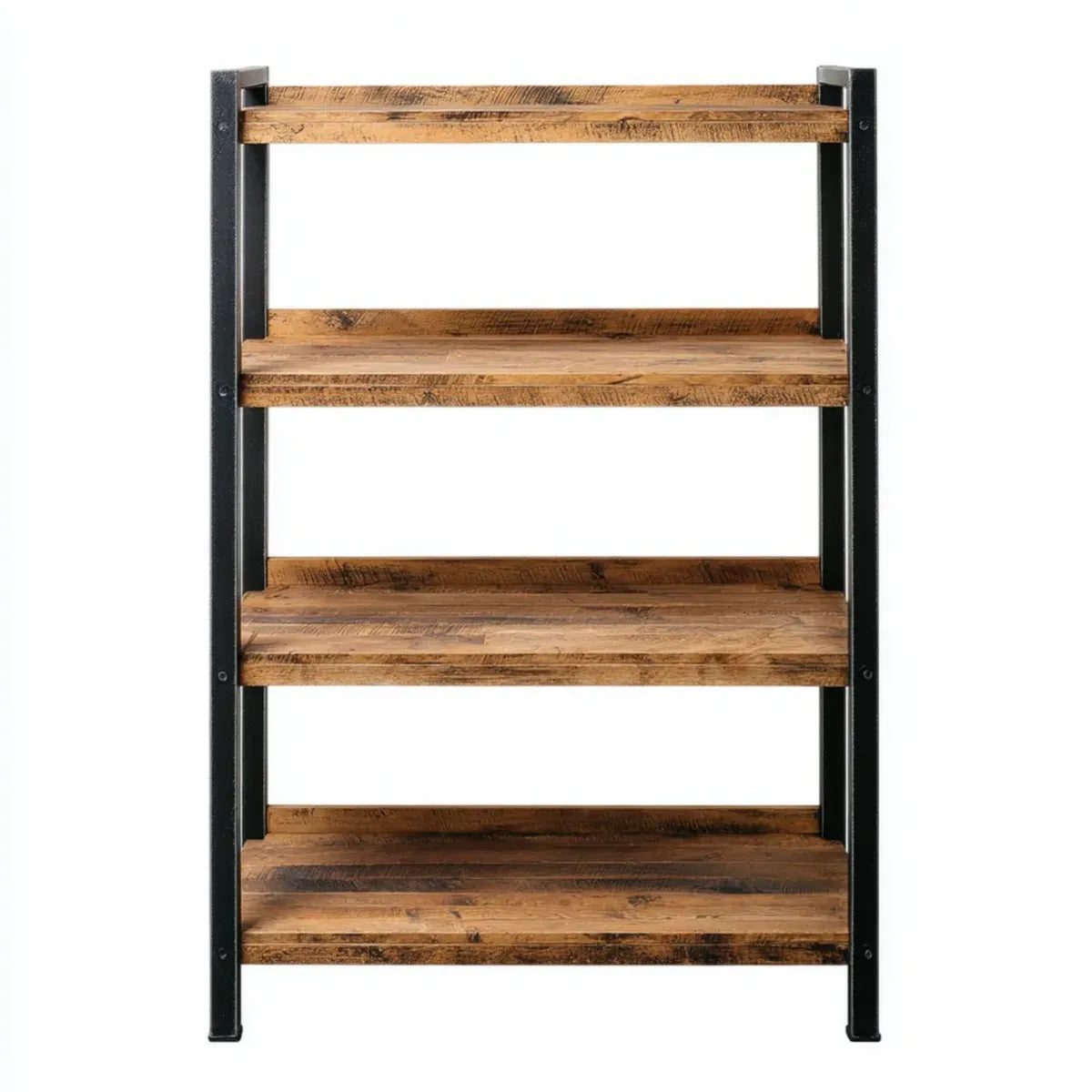 Regał, Łóżka z 4 półkami brązowymi i czarnymi 60 x 30 x 120 cm w litym drewnie mango i prostokątnej stali