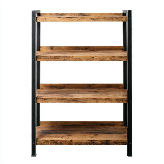 Regał, Łóżka z 4 półkami brązowymi i czarnymi 60 x 30 x 120 cm w litym drewnie mango i prostokątnej stali