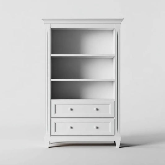 Regał, Biała biblioteka z 3 półkami i 2 szufladami w prostokątnym MDF 90 x 40 x 180 cm