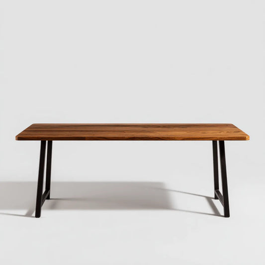 Stół do jadalni, prostokątny stół stołowy brązowy 180 x 90 x 75 cm w litym drewnie i stali