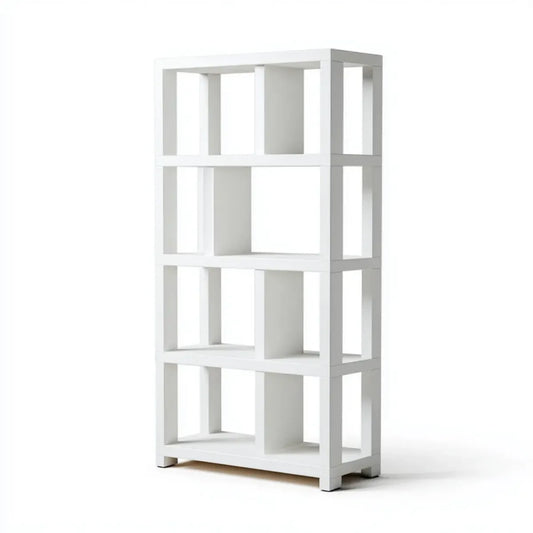 Regał, Biała prostokątna półka biblioteczna w MDF 60 x 30 x 150 cm z 4 poziomami