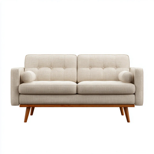 Sofa, 2-osobowa kanapa beżowa 150 x 83 x 85 cm poliester prostokątna
