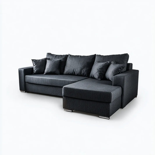 Sofa, Kanapa narożna z antracytem zwrotnikowym 260 x 165 x 85 cm poliester L-forma
