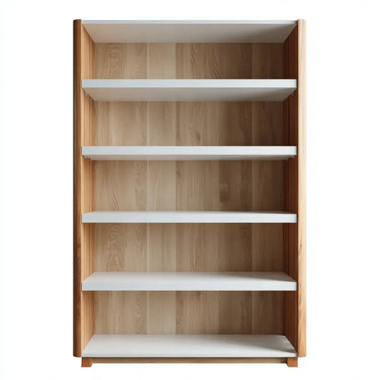 Regał, Dzień zakładki 5 półek biały i dąb 90 x 35 x 180 cm w dąbie litym i prostokątnym MDF