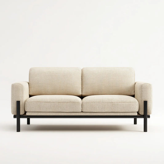 Sofa 2 beżowe fotele 160 x 82 x 78 cm w poliestrze o strukturze stalowej prostokątna kształt