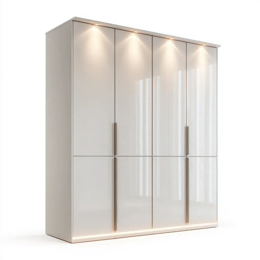 Szafa na drzwi zawiasowe Szafka Białe połysk 200 x 58 x 220 cm płyta wiórowa prostokątna z oświetleniem LED