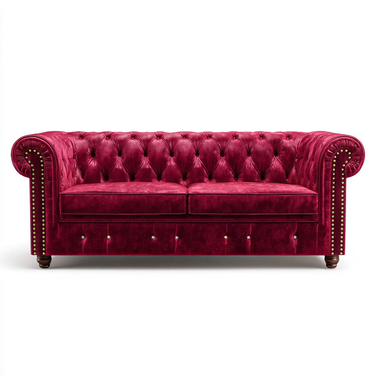 Sofa, Chesterfield sofa 2 bordeaux poliestrowy aksamitny fotele 170 x 85 x 75 cm