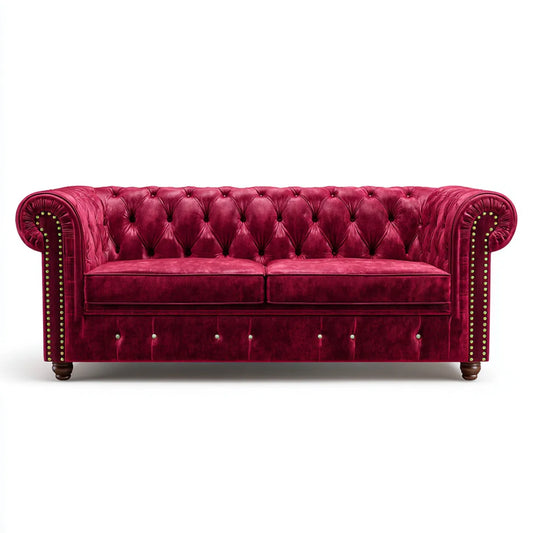 Sofa, Chesterfield sofa 2 bordeaux poliestrowy aksamitny fotele 170 x 85 x 75 cm