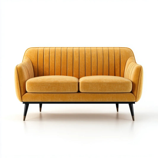 Sofa 2 siedzenia musztardowe 150 x 82 x 86 cm w skórze PU z zakrzywionym grzbietem