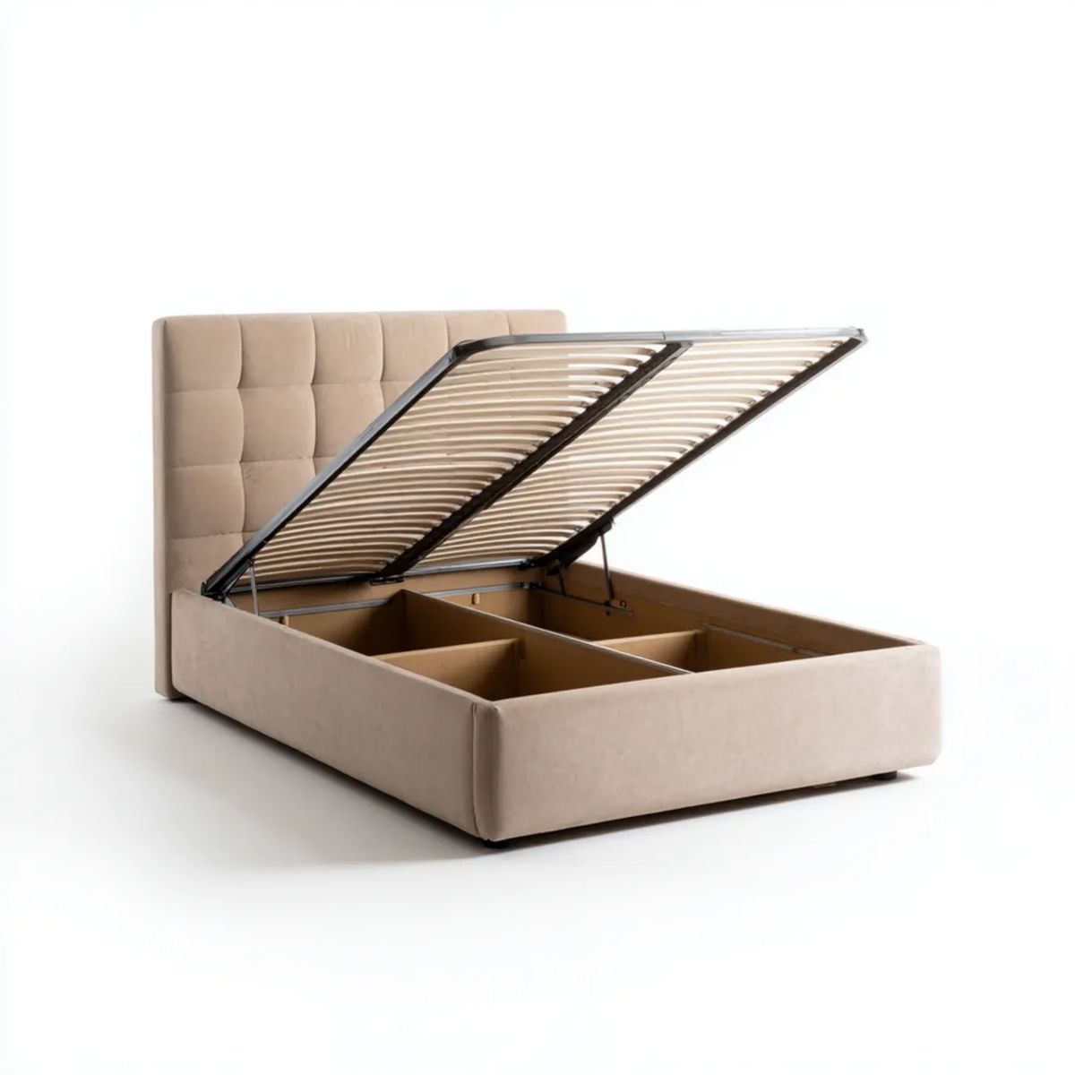 Rama łóżka, Bedboxa 160 x 200 cm beżowy poliester z deską rozdzielczą i pogrubioną ramką