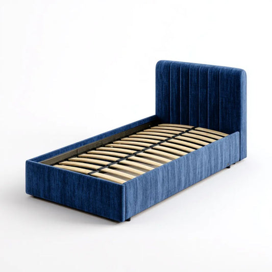 Rama łóżka, Bed pojedyncze łóżko ramka w nocy niebieski birmacevelvet z rozciętym skrzynką, 90 x 190 cm
