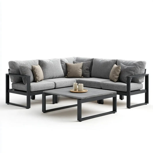 Sofa ogrodowa, Taras Loungeset 3-częściowy szary antracyt z aluminiowym narożnikiem ramkowym o wymiarach 250 x 250 cm