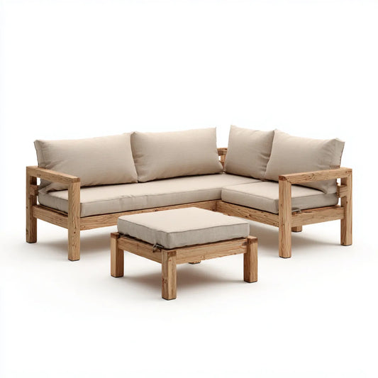 Sofa ogrodowa, Taras zestaw beżowy z litego drewna o kształcie litery 210 x 150 x 68 cm
