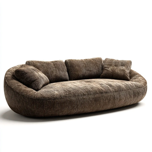Sofa 3 brązowe zakrzywione miejsca w aksamicie przy żebrach poliestrowych 230 x 110 x 75 cm