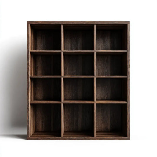 Regał, Łóżka z 12 ciemnobrązowymi przegródkami 100 x 30 x 140 cm w prostokątnych panelach MDF
