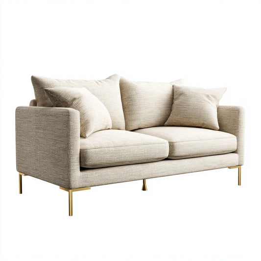 Sofa, 2-fotela Beżowa 170 x 88 x 85 cm poliester o prostokątnym kształcie