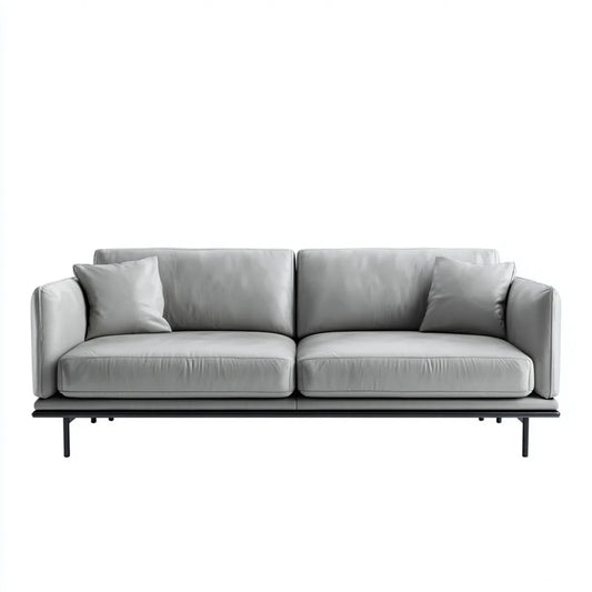 Sofa, Skórzana, szara sofa PU z prostokątną stalową ramą 220 x 90 x 82 cm