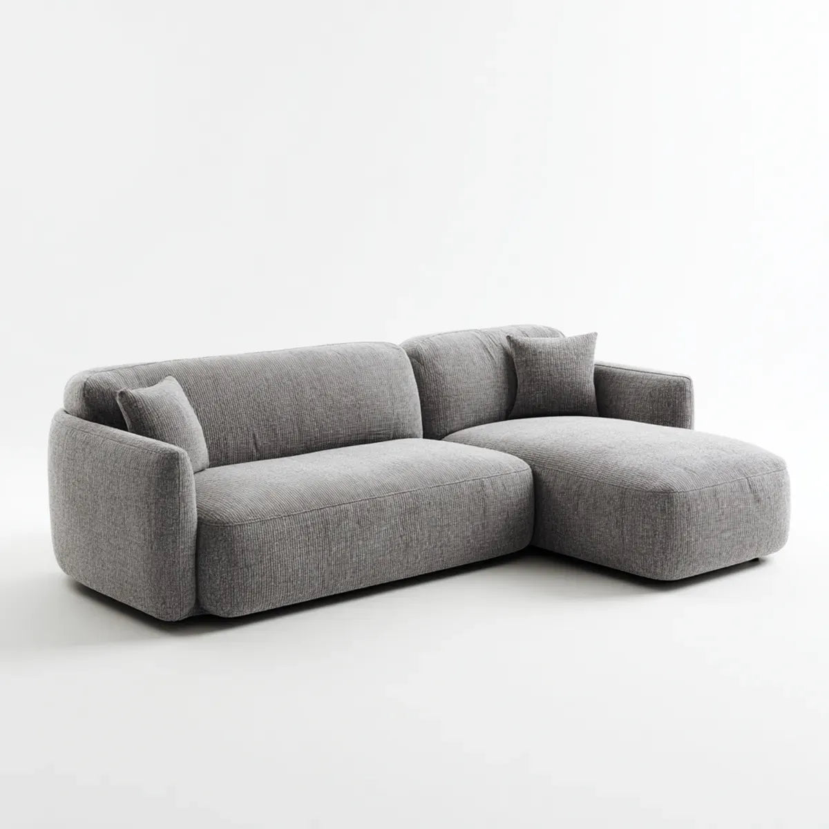 Sofa, Kanapa narożna z krzesełkiem z szarym poliestrem 250 x 160 x 80 cm
