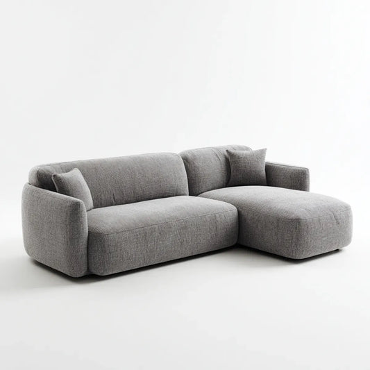 Sofa, Kanapa narożna z krzesełkiem z szarym poliestrem 250 x 160 x 80 cm