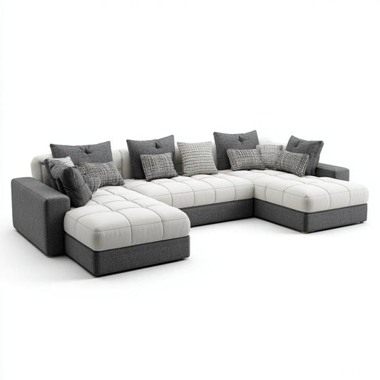 Sofa, Rożna sofa U 7 miejsc ciemnoszary i biały 360 x 175 x 85 cm w poliestrze z krzesełkowym hamulec podwójny