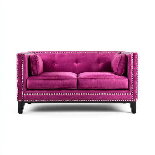 Sofa 2 umieszcza fuksję w prostokątnym aksamicie poliestrowym 145 x 82 cm x 84 cm, 145 x 82 x 84 cm