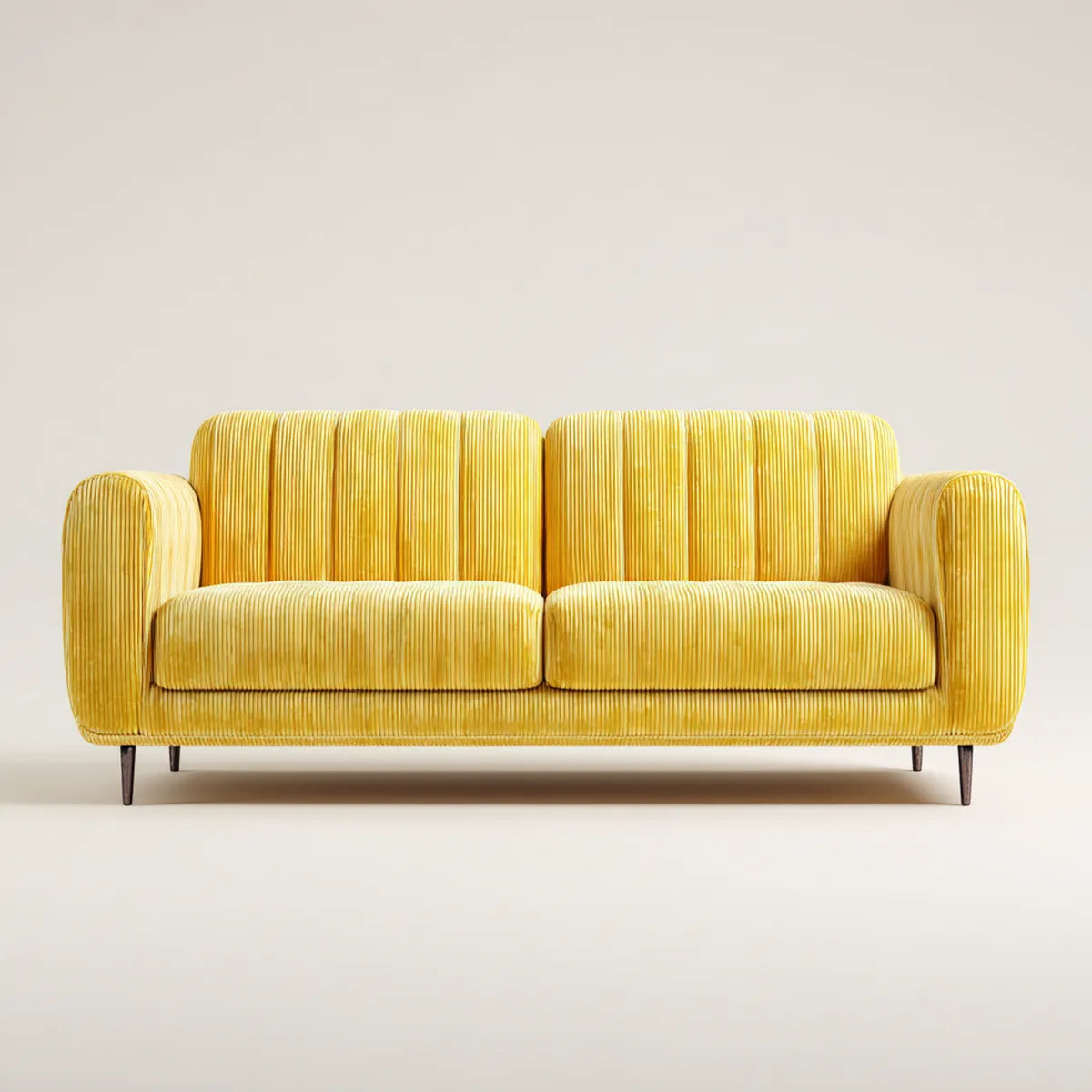 Sofa 2 żółte, aksamitne siedzenia o prostokątnym kształcie paski poliestrowe 170 x 85 x 82 cm