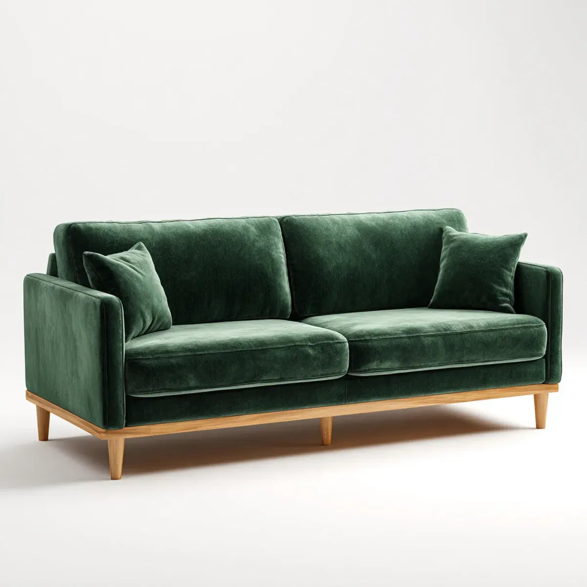 Sofa, 3 ciemnozielone poliestrowe aksamitne sofa z litym drewnianym ramą 210 x 90 x 85 cm