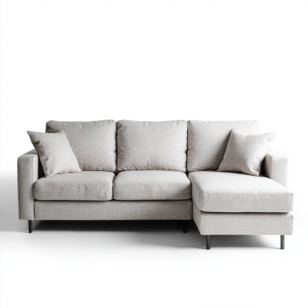 Sofa, Kanapa narożna 3 miejsca jasnoszary w poliestrze L z krzesełkiem z prawej strony 250 x 160 x 85 cm