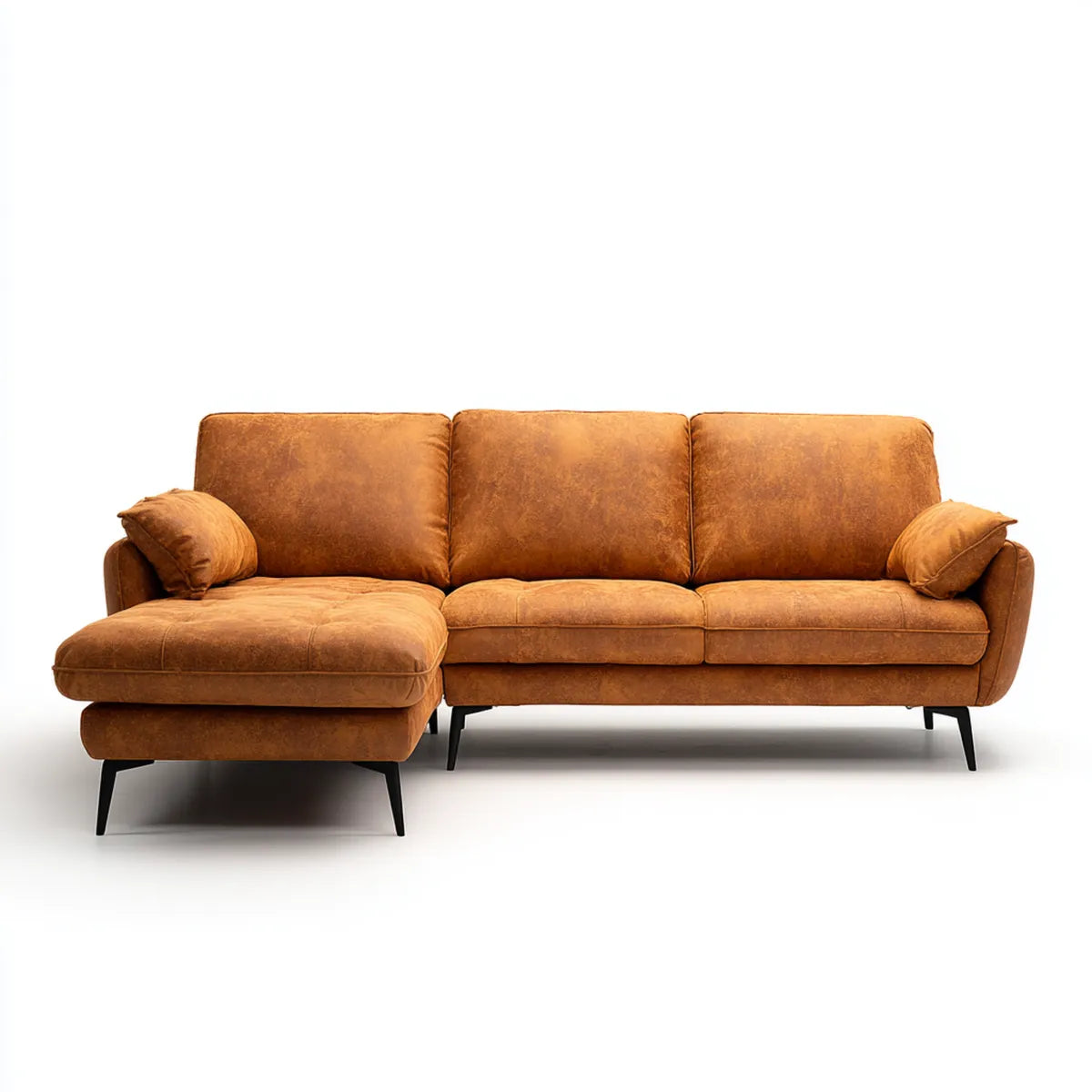 Sofa, Kanapa narożna 3 fotele z szezlongiem lewego koniaku 260 x 160 x 85 cm w mikrofibrze poliestrowego efektu skórnego do L