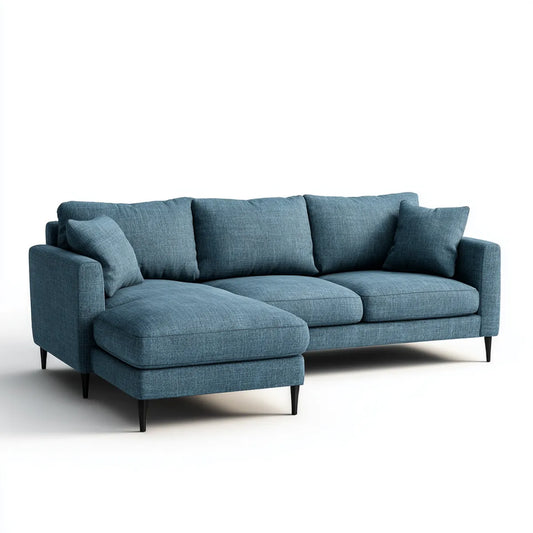 Sofa, Kanapa narożna 3 fotele z szezlongiem niebieski olej poliester 250 x 160 x 85 cm
