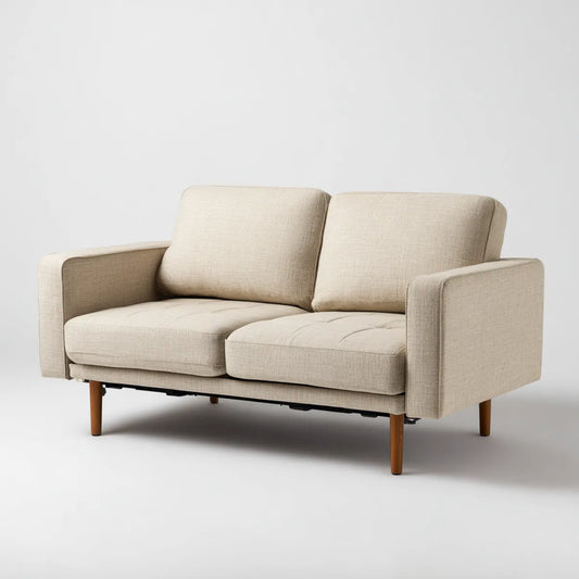 Sofa 2 beżowe poliestrowe fotele z litymi nóżkami z drewna 150 x 85 x 88 cm