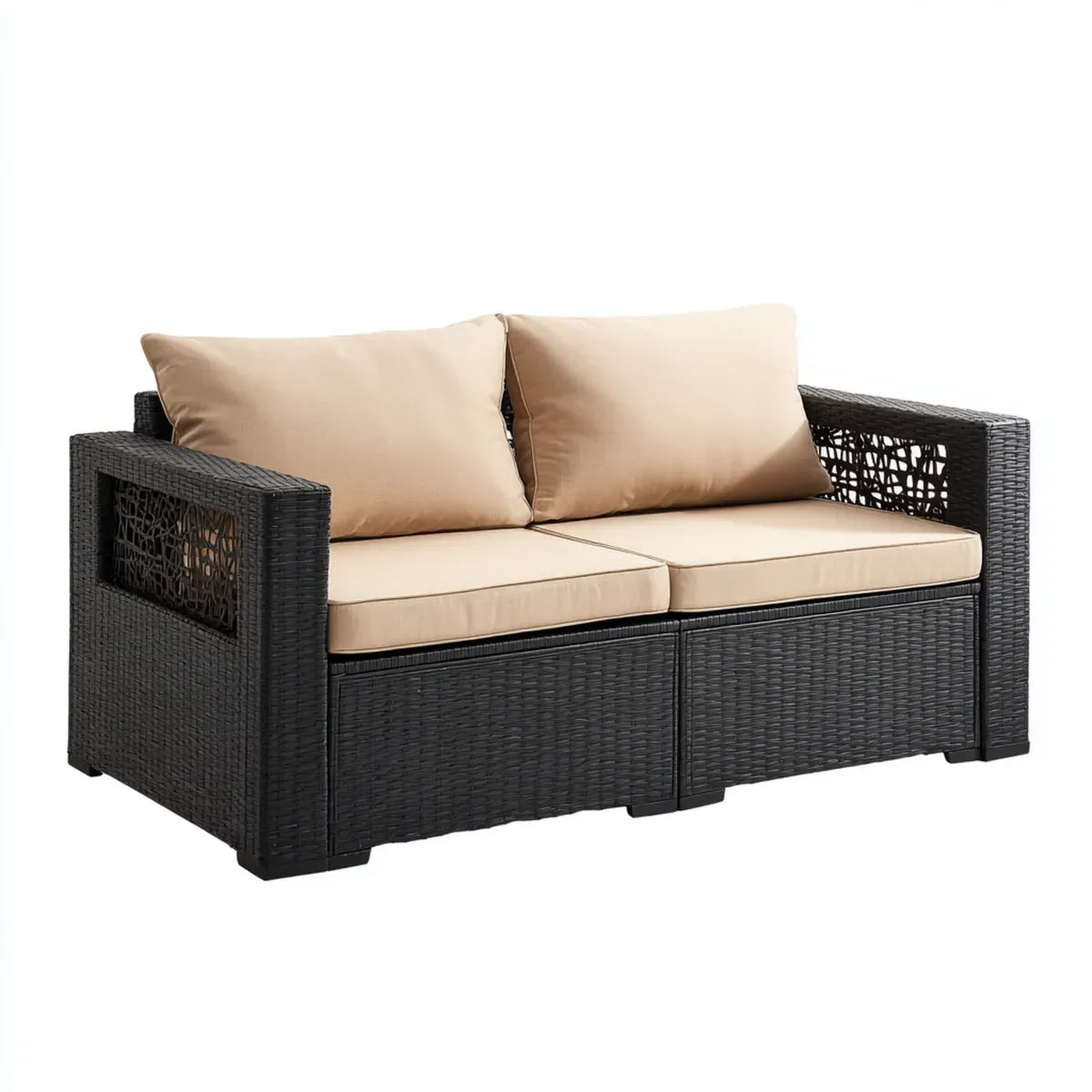 Sofa ogrodowa, Taras 2-osobowy sofa czarny Beige 124 x 65 x 80 cm stal rattanowa PE prostokątna